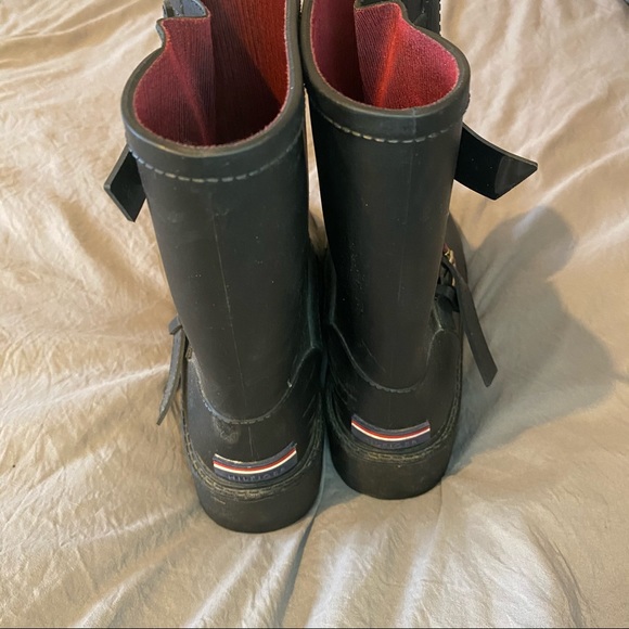 Black Tommy Hilfiger Buckle Rain Boots - Picture 2 of 6